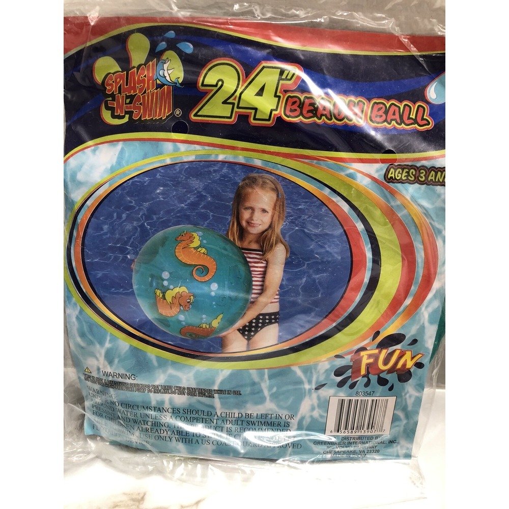 Splash-n-Swim 24" Inflatable Beach Ball Sand Water Toy with Sea Horses‎